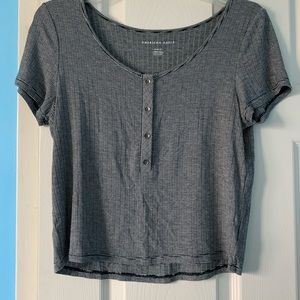 american eagle ribbed/striped button shirt
